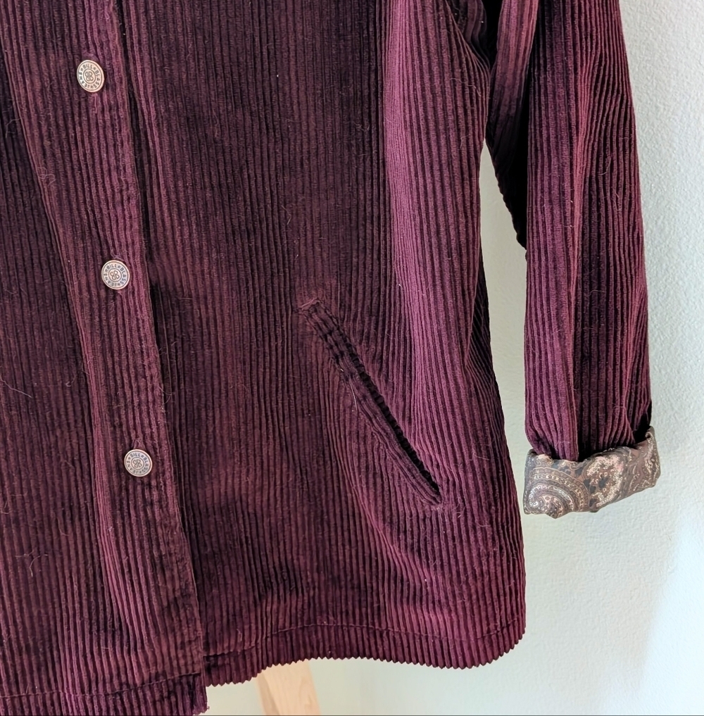 Vintage Corduroy Button Down Collared Paisley Lined Jacket In Burgundy - Picture 6 of 12